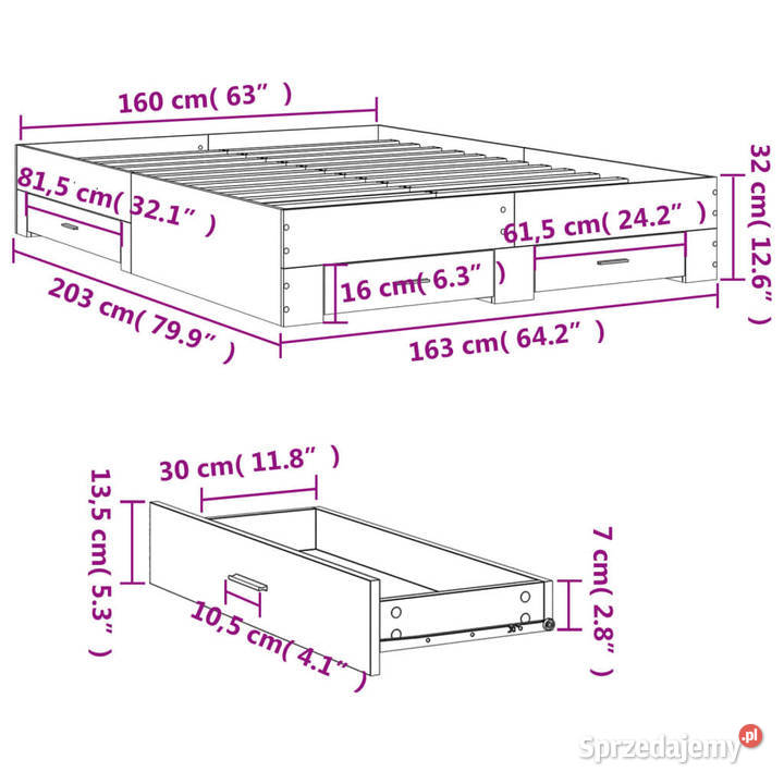 Rama łóżka z szufladami biała 160x200 WM3280370 sprzedam
