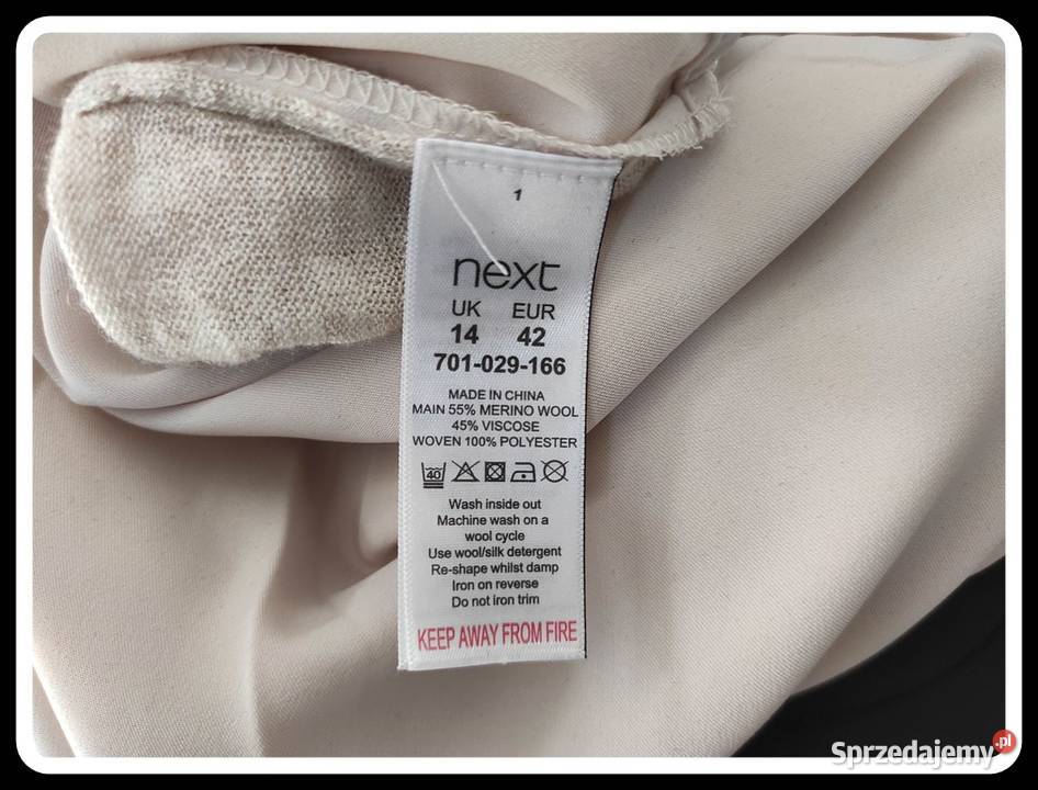 NEXT Bluzka wełna 55 narzutka top beżowe 42 XL