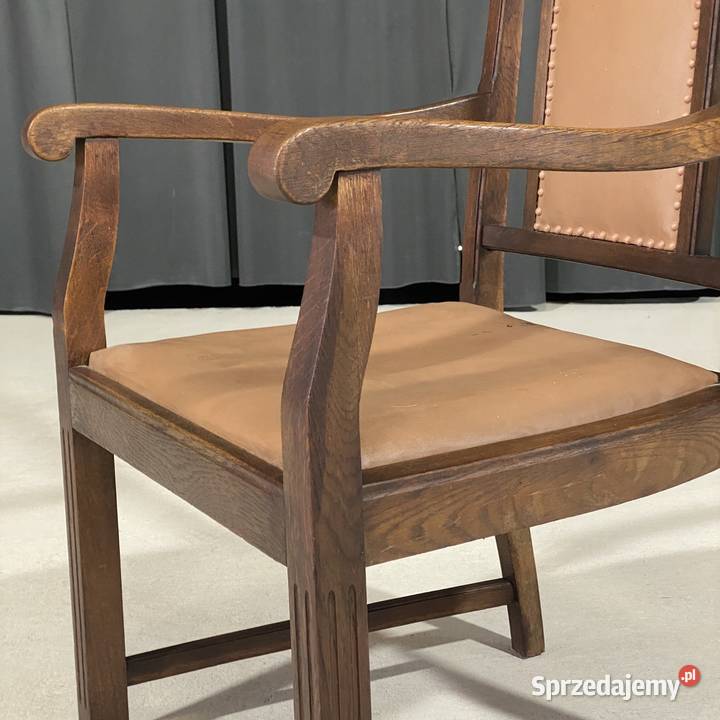 Stylowy fotel dębowy ze skórą elegancki