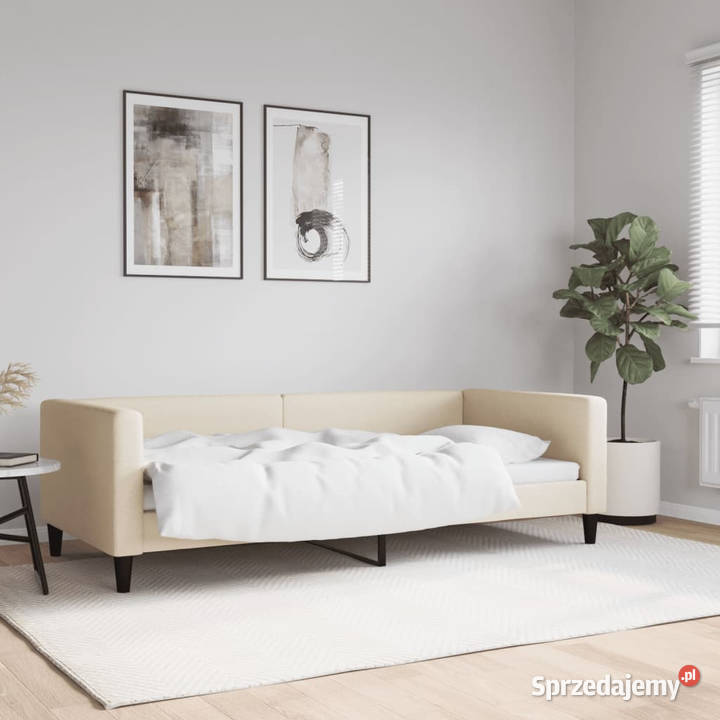 Sofa z funkcją spania kremowe obita tkaniną Warszawa sprzedam