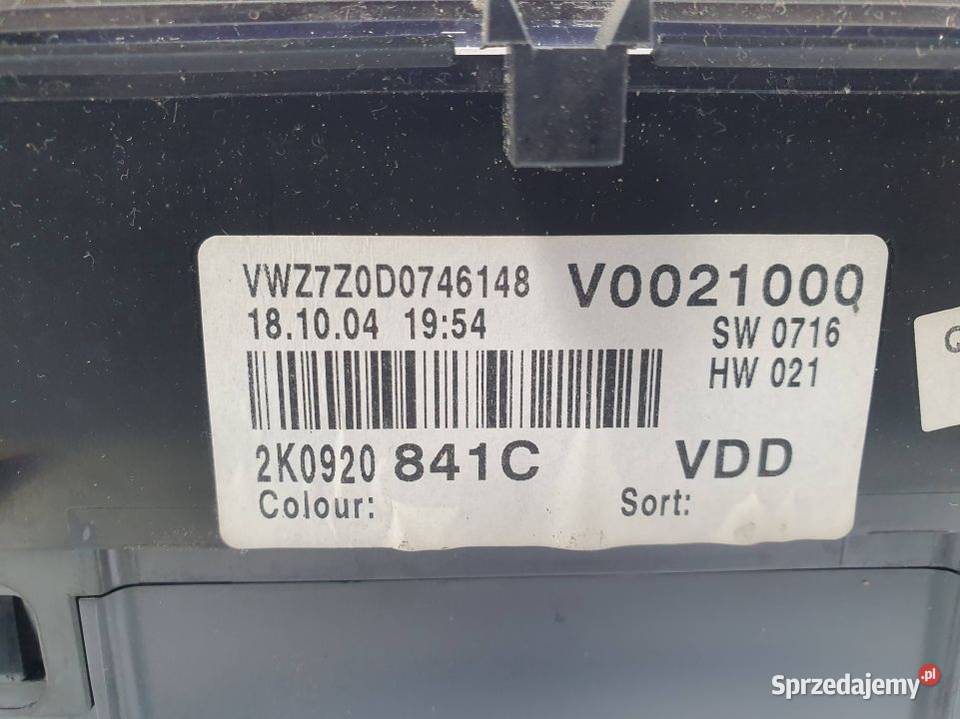 LICZNIK ZEGAR VOLKSWAGEN CADDY III 2K0920841C Lipno