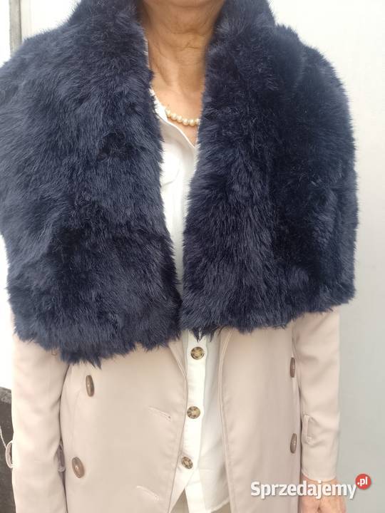 Granatowa futrzana etola z Londynu szal futerko małopolskie Kraków