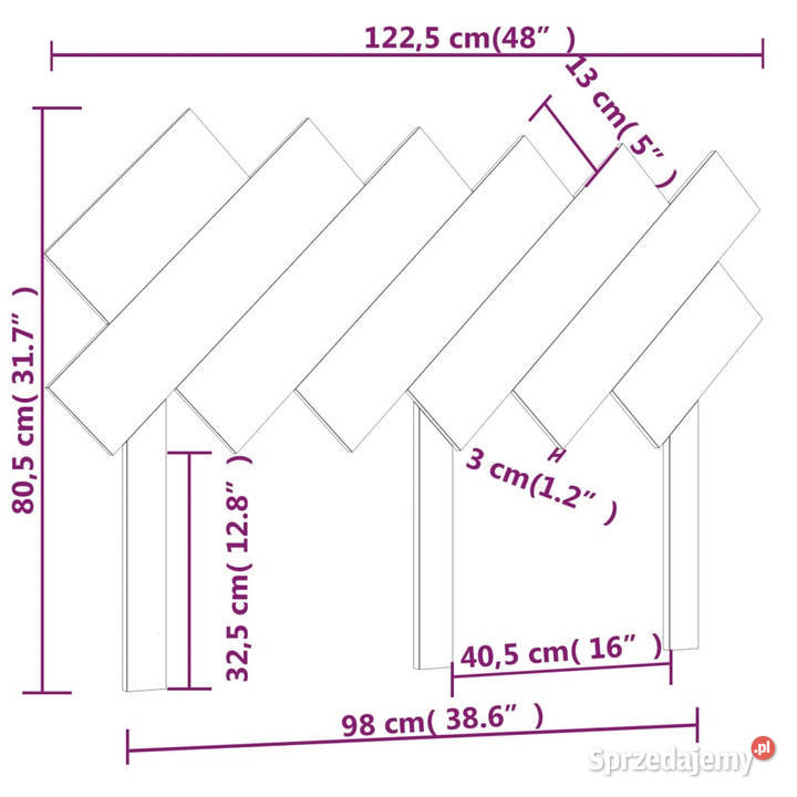 Wezgłowie łóżka czarne 1225x3x805 lite drewno
