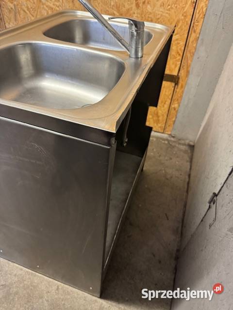 Zlew gastronomiczny dwukomorowy z szafką stal