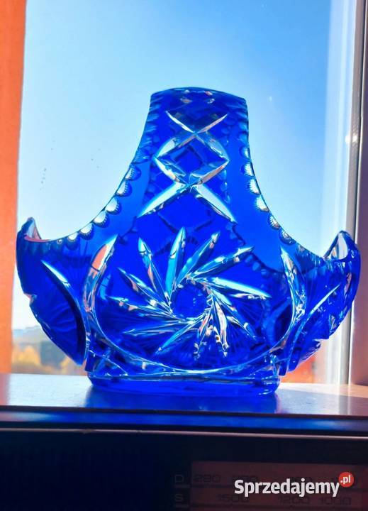Piękny duży kosz kryształowy PRL Wrocław