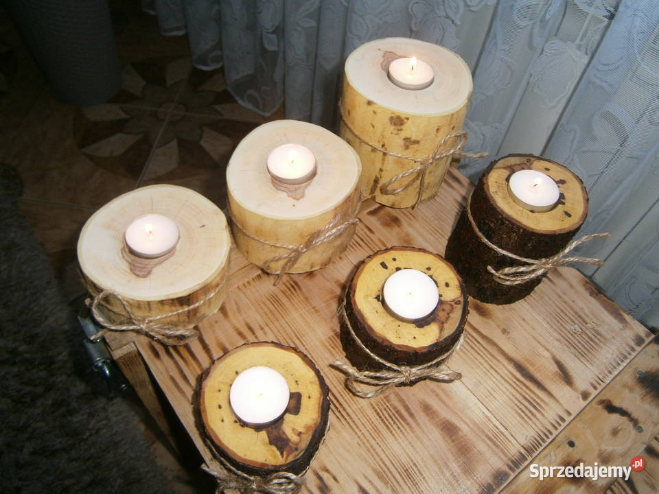 świecznik drewniany tealight komplet 3 mazowieckie Siedlce