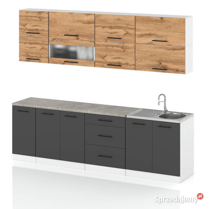 Meble Kuchenne Szare Z Drewnem Kuchnia Elbląg