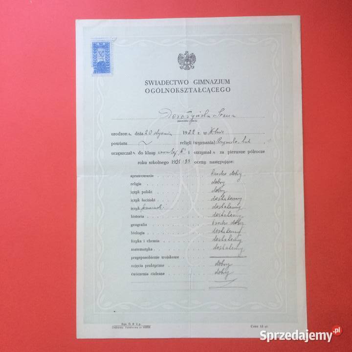 1794 Świadectwo Gimnazjum Wilno 17 Dorożyńska zachodniopomorskie Szczecin