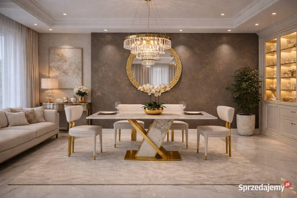 Stół złoty okrągły Glamour Nowojorski z Golkowice