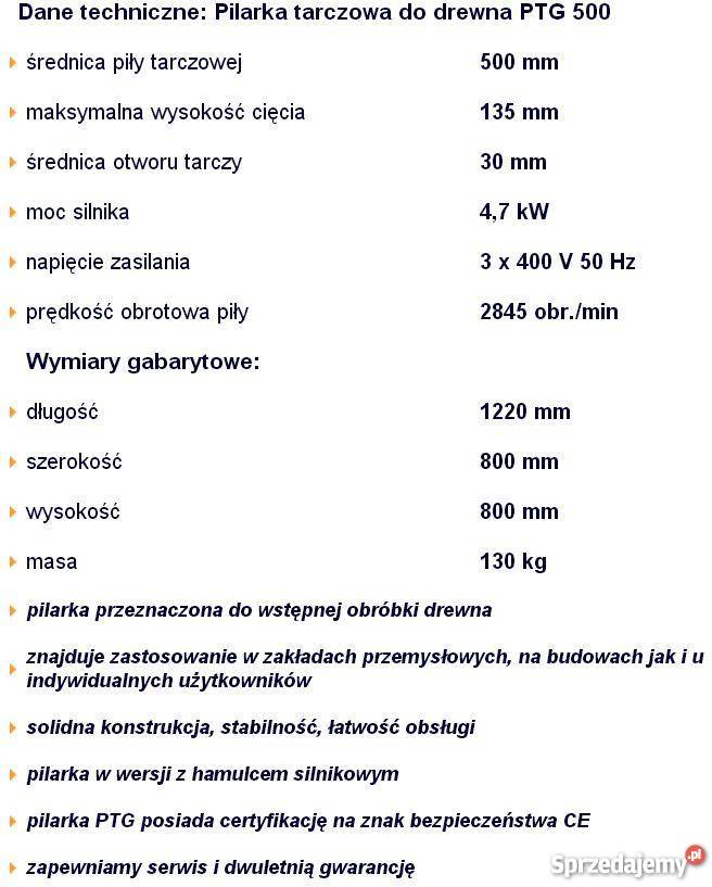 Piła Pilarka Tarczowa Do Drewna PTG 500 PILEX wielkopolskie Wągrowiec sprzedam