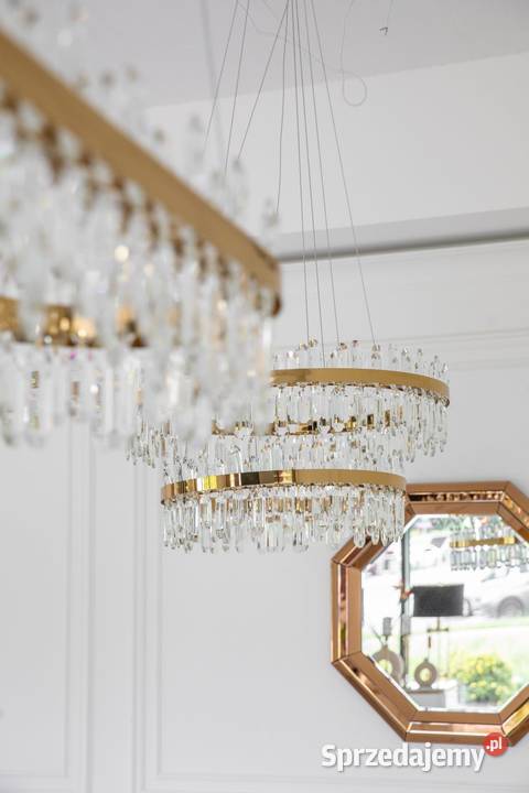Żyrandol kryształowy złoty podłużny stół Warszawa