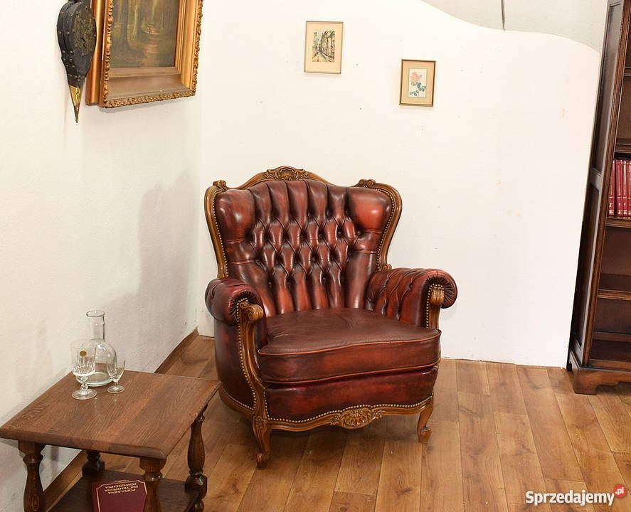 Fotel chesterfield piękny wygodny skóra pikowany Świdnica