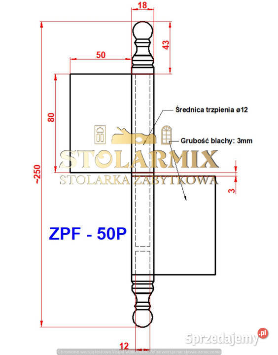 Zawias do starych drzwi przylgowych ZPF 50P