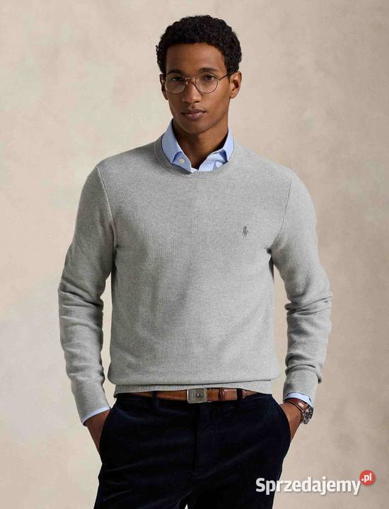 Sweter bawełniany Ralph Lauren regular fit szary/srebrny podlaskie Białystok