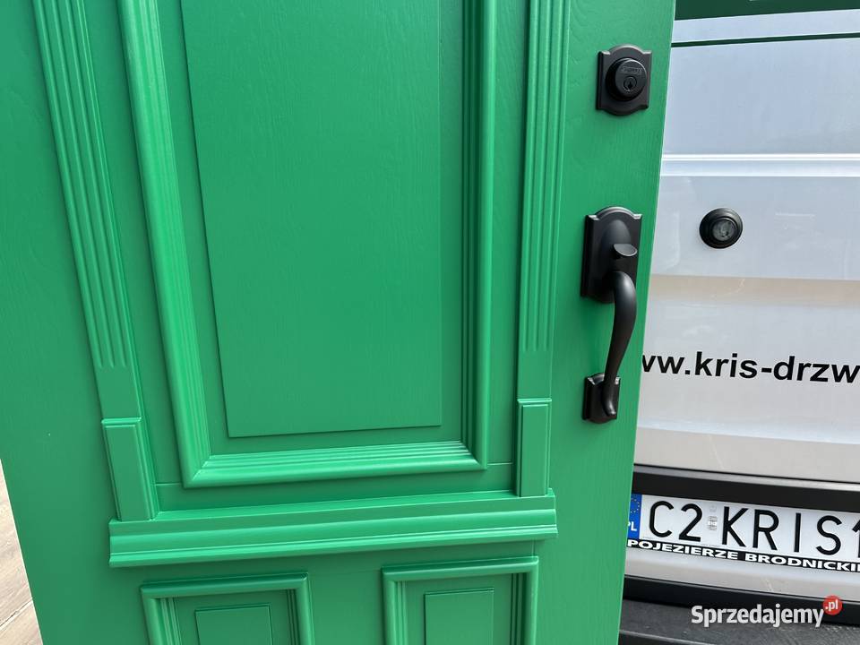 Drzwi zewnętrzne drewniane ANGIELSKIE zielone 99.5cm Łódź