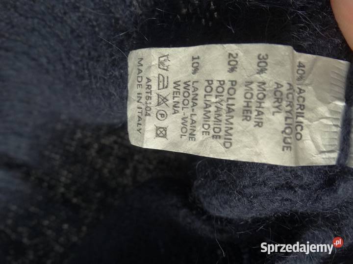 Sweter Moherowy Wełniany Kobaltowy Włoski Carla Wkładane przez głowę  Łomża