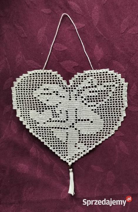 Serce z aniołem wykonane szydełkiem Lubin