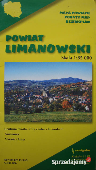 Powiat Limanowski Mapa powiatu 185 000 1999 Rok wydania 1999 Mapy i przewodniki sprzedam
