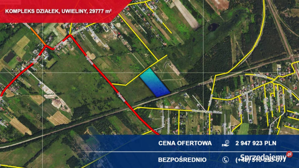 Kompleks 21 działek budowlanych 3ha Uwieliny gm sprzedam