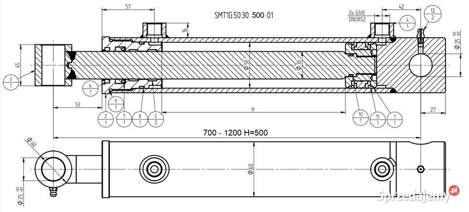 Siłownik Hydrauliczny SMT1G 50x30 Skok 500 2STR Pozostałe kujawsko-pomorskie Solec Kujawski