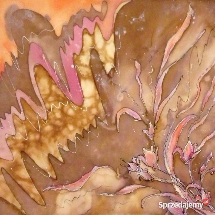 Apaszka jedwabna ręcznie malowana ptKwiat malwy