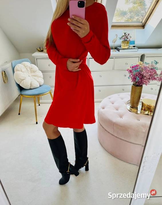 Czerwona dresowa sukienka 4042 bawełna Puławy
