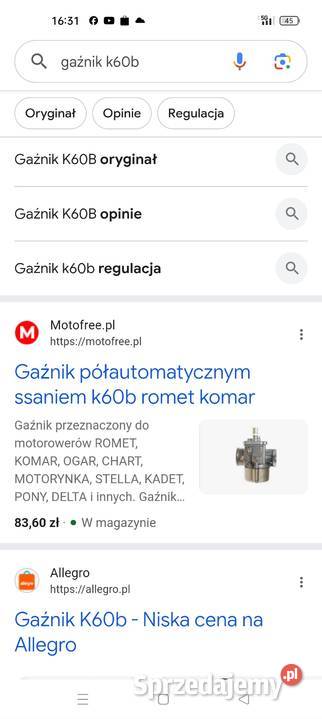 Gaźnik K 60B Romet ogar stella lubelskie Łęczna
