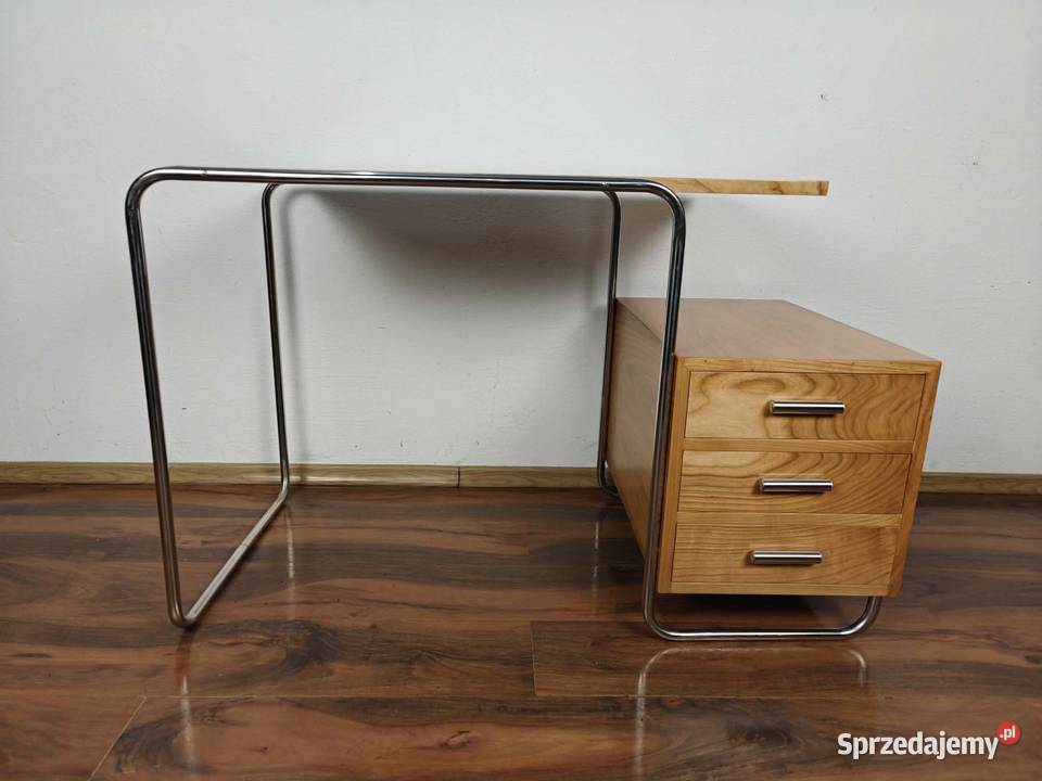 BIURKO Rura Chrom Czereśnia Modernizm Bauhaus Antyki, Sztuka, Kolekcje Kraków