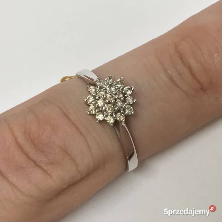 Złoty PIERŚCIONEK 14K z DIAMENTAMI 019ct YES cud Warszawa