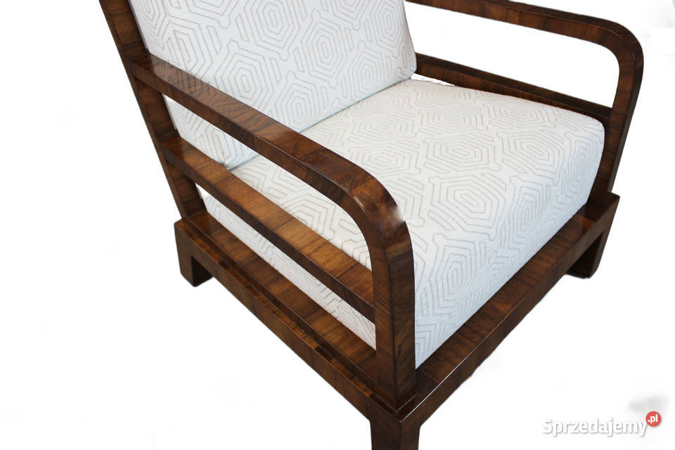 Unikatowy polski fotel art deco w orzechu Zielonka sprzedam
