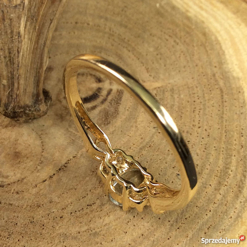 Złoty pierścionek z Diamentem i Aquamarynem zachodniopomorskie Koszalin