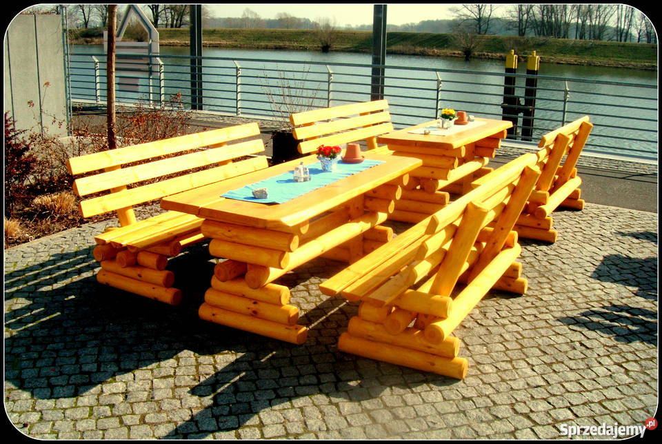 Meble ogrodowe barowe krzesła drewniane huśtawka Chojnice