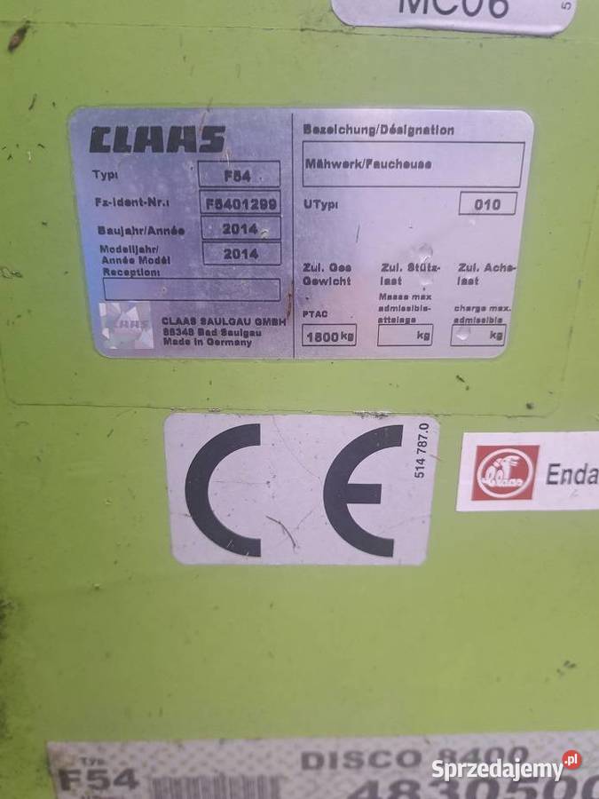 kosiarka dyskowa claas motyl 2014ragregat KUHN nieuszkodzony Zambrów