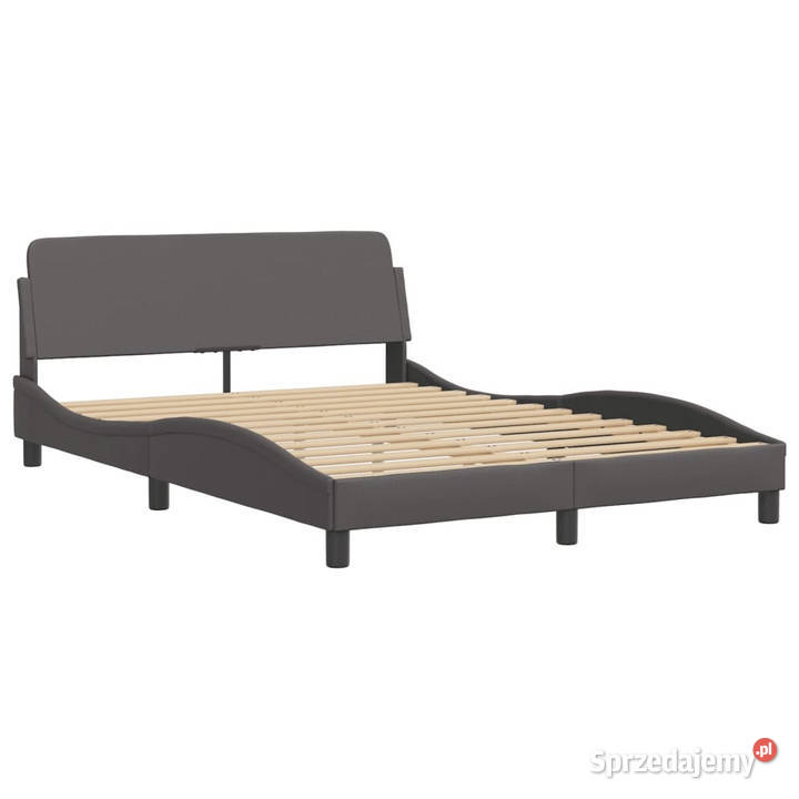 Rama łóżka z LED szara sztuczna skóra 140x190 Łóżka