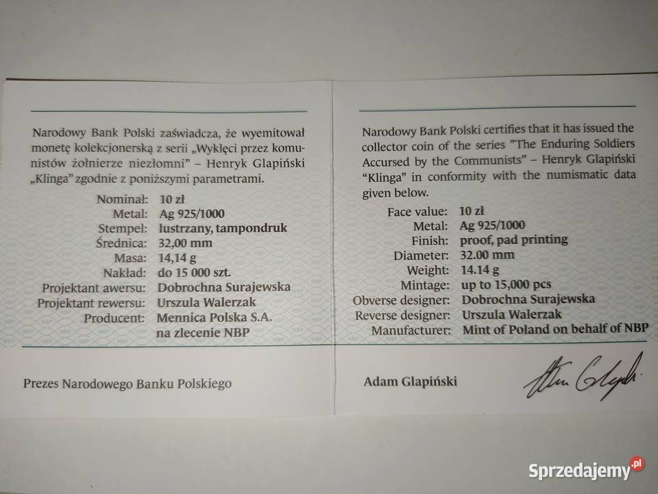 Moneta Henryk Glapiński Rzeszów