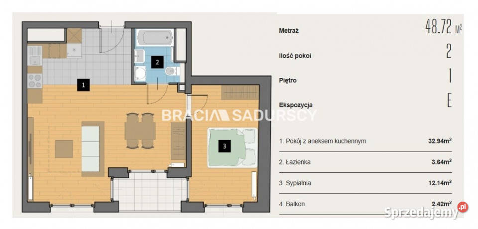 Mieszkanie Kraków 4872m2 2pokojowe 48.72m2