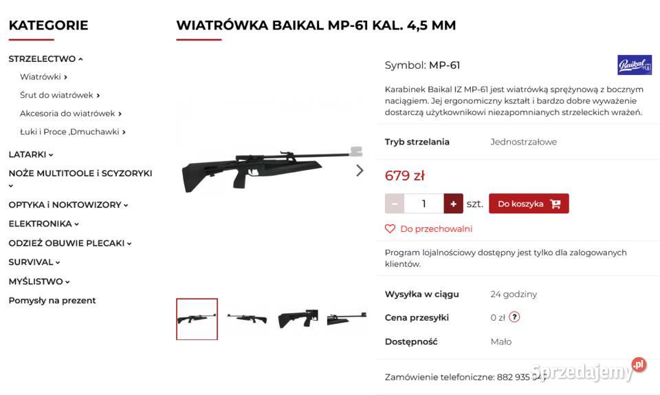 Wiatrówka Baikał MP61 wysyłka i paczka śrutu Sporty strzeleckie i myślistwo Ustrzyki Dolne