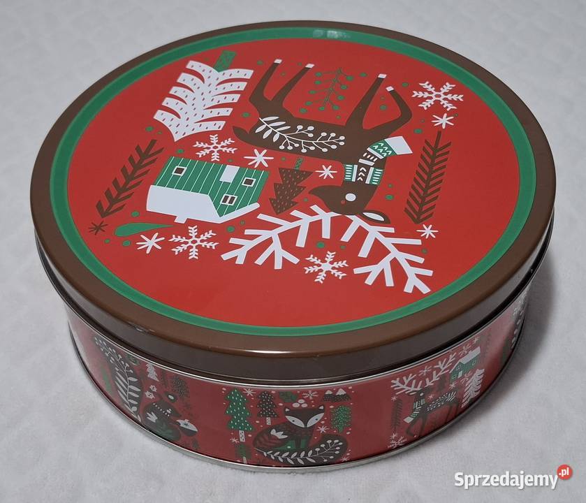 Pojemnik metalowy z pokrywką okrągły renifer