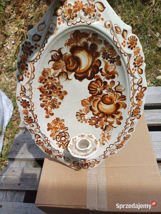 Stary porcelanowy świecznik sygnowany Lubań