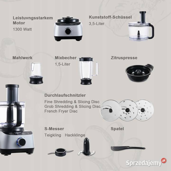 Robot kuchenny 1300 W Food Processor SNDOAS