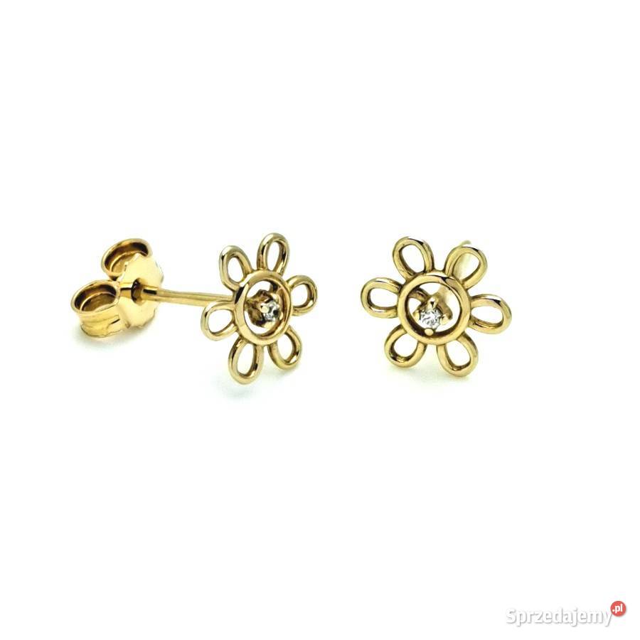 Kolczyki Złote pr585 Kwiatki z kamieniem sztyft Poznań sprzedam
