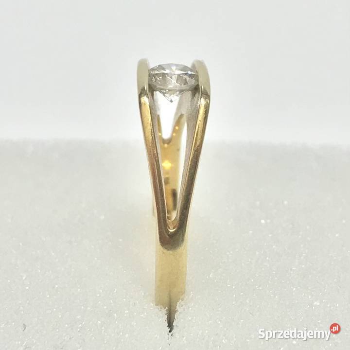 Złoty PIERŚCIONEK zaręczynowy 14K cudny KAMIEŃ