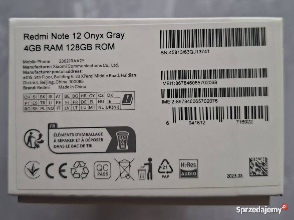 Smartfon Xiaomi Redmi Note 12 Onyx Gray 4128GB Małkinia Górna