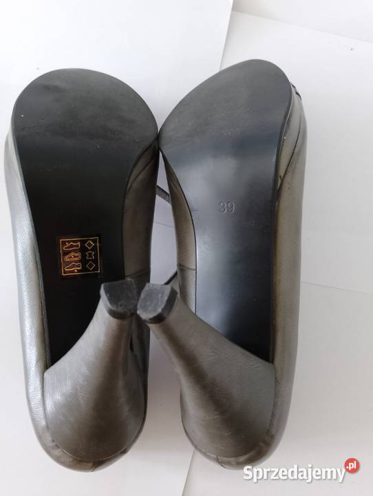 BUTY na obcasie szpilki Daszyński czółenka szary/srebrny Złotniki