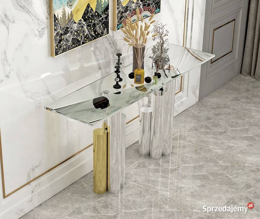 Nowoczesna złota konsola Glamour srebrna szklana Nowy Sącz