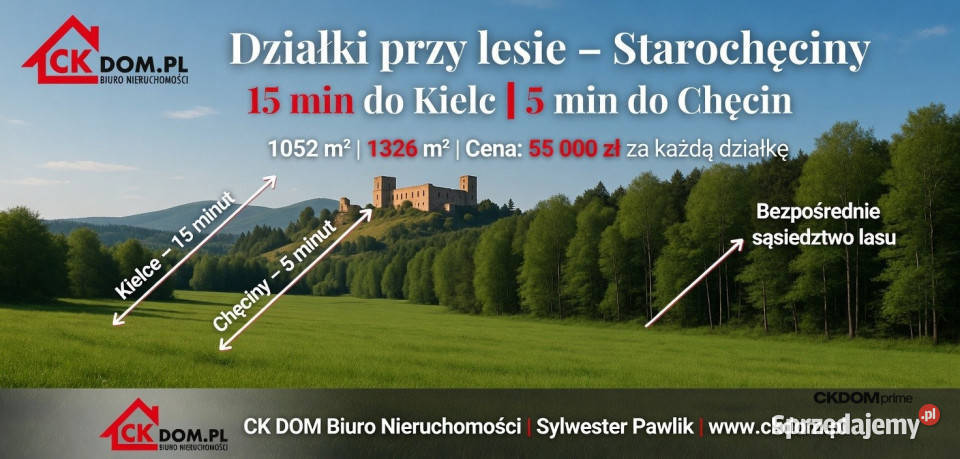 Działki lesie 15 min do Kielc Starochęciny