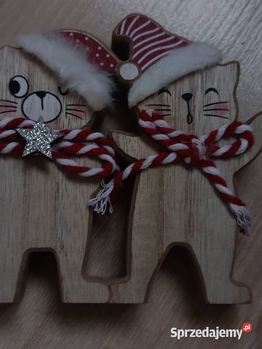 Dekoracja drewniana kotki mikołajki