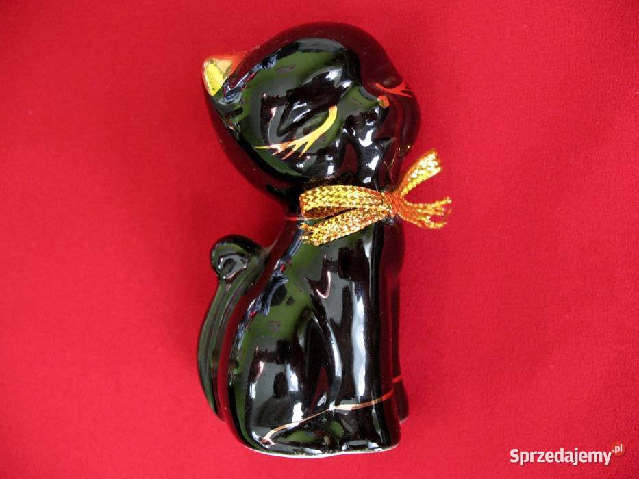 Kot kotek czarny z kokardą porcelana 7 x 35 x 3 czarny Figurki i rzeźby mazowieckie Siedlce