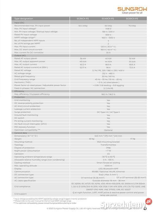 Falownik Sungrow SG40CXPremium trójfazowy3F Falowniki małopolskie