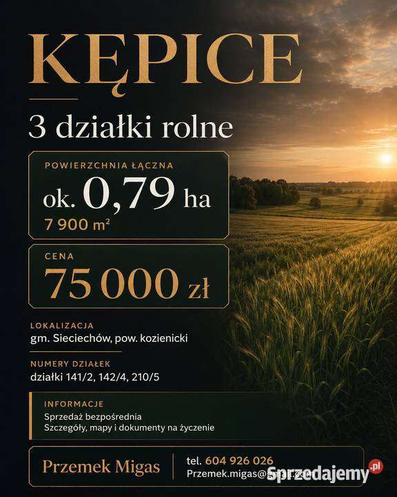 Grunty rolne 28512 ha 12 działek Mozolice gm Mozolice Duże